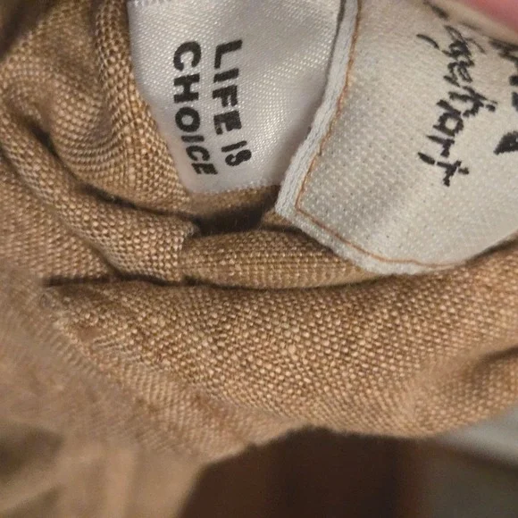 FLAX by Jeanne Engelhart Tan 100% Linen Maxi Skirt Elastic Waist Womens M Boho - Picture 7 of 10